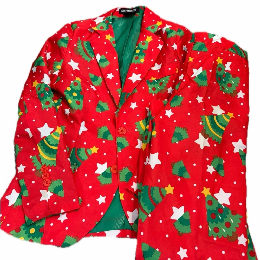 Suitmeister youth large CHRISTMAS TREES STARS RED - CHRISTMAS SUIT - Picture 2 of 2